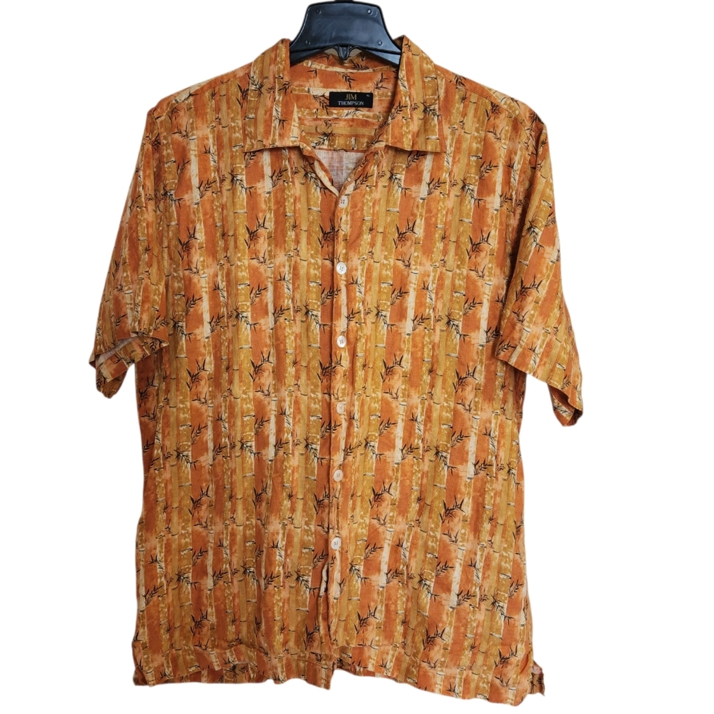 Vtg Jim Thompson Men's XL Shirt 100% Linen Button Up Thai Bamboo Forest  Print